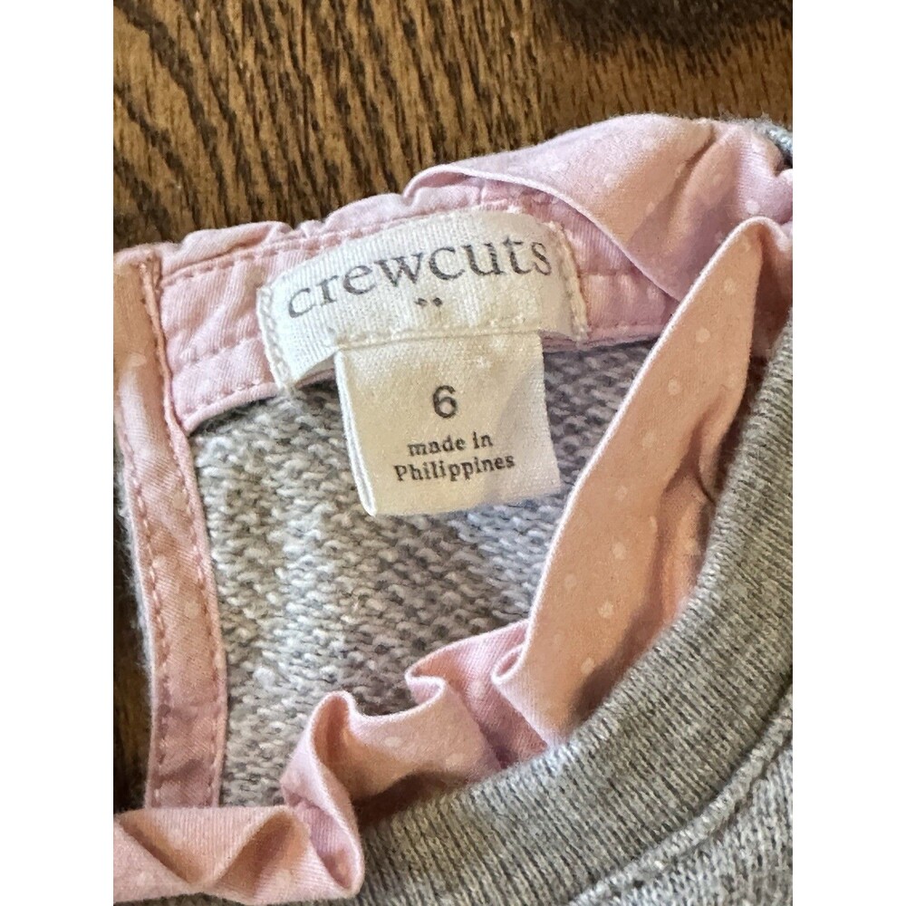 Crewcuts J Crew 100% Cotton Girls Gray Sweatshirt‎ Dress Size 6 Pink Ruffle - Picture 2 of 7